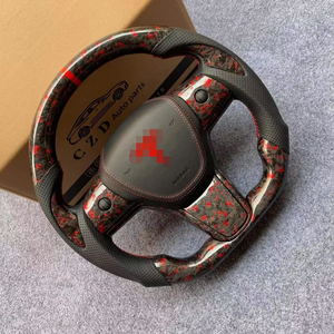 CZD For Tesla model 3 red flake forged carbon fiber steering wheel