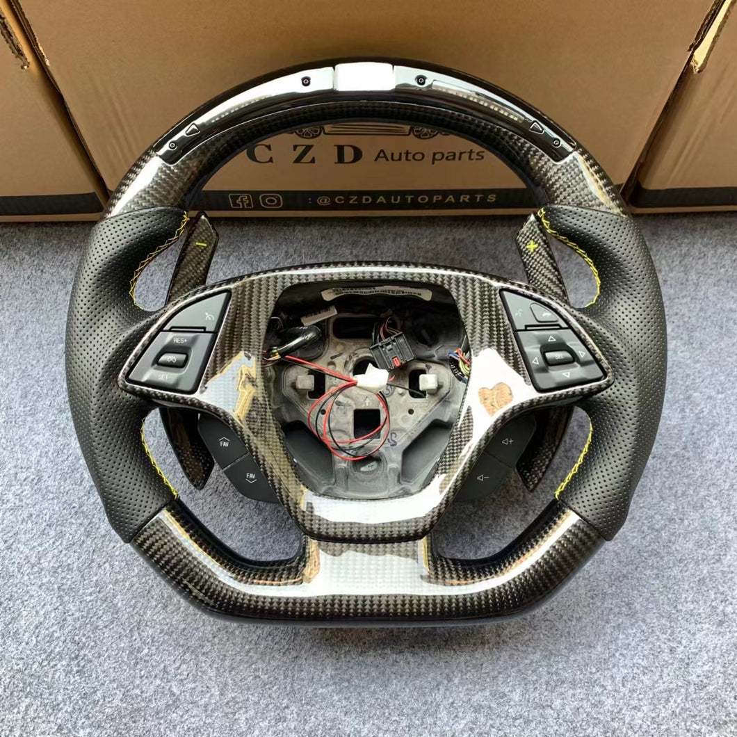 CZD autoparts For chevrolet corvette C7 2014 2015 2016 2017 2018 2019 carbon fiber steering wheel with LED
