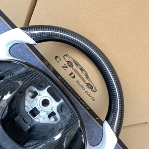 CZD autoparts For chevrolet corvette C7 2014 2015 2016 2017 2018 2019 carbon fiber steering wheel with white perforated leather