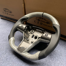 Load image into Gallery viewer, CZD Tesla model Y/model 3 white and black carbon fiber steering wheel