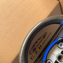 Load image into Gallery viewer, CZD Tesla model 3/model Y carbon fiber steering wheel with blue perforated leather