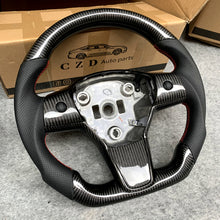 Load image into Gallery viewer, Tesla Model 3 Model Y Carbon fiber steering wheel with Perforated leather from CZD